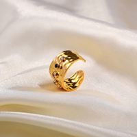 Farbenfrohe Kubische Zirkonia CZ Stein Kristall Breitband Schmuck Damen Edelstahl Wasserdicht 18K Vergoldete Statement-Ringe