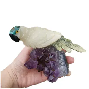 Ametist Geode gerçek taş el yapımı kuşlar oymalar doğal kristal taş heykel