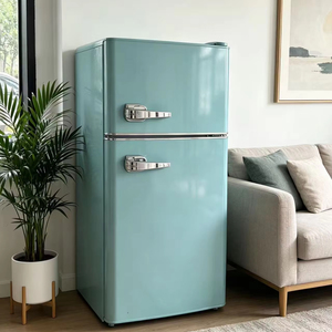Nouveau réfrigérateur rétro à double porte 100L, mini-réfrigérateur avec congélateur supérieur, R600a, réfrigérateur compact vintage pour la maison, l'appartement, le dortoir - Product Image 1