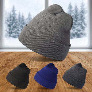 Bonnet unisexe en tricot de couleur unie, chapeau d'hiver 100% acrylique, casquette décontractée extensible pour adultes, circonférence de la tête 56-58 cm - Product Image 3