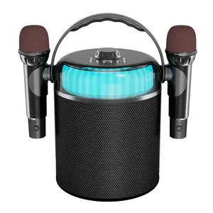 Aoolif Speaker Led Portabel, Speaker Karaoke Portabel Led Warna-warni 20W Bt5.0 dengan Dua Mikrofon Nirkabel