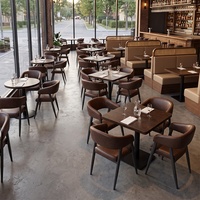 Tables, chaises et banquettes classiques rétro en finition noyer, structure solide, parfaites pour les restaurants, les cafés et les bars