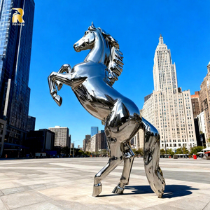 Rylong arte moderna di alta qualità in acciaio inox lucidato rampante scultura del cavallo per la piazza della città - Product Image 1