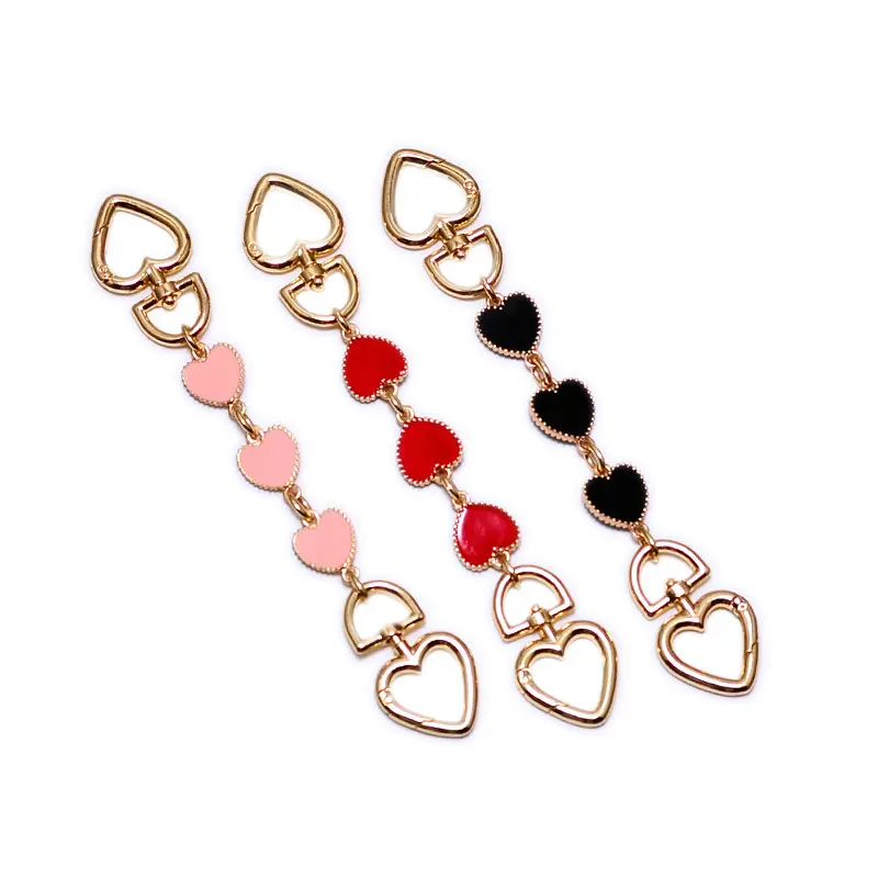 Accesorios para bolsos, bolso de mano con forma de corazón esmaltado de 17cm de longitud, gancho de corazón de amor, correas, cadenas decorativas, cadena de anillo