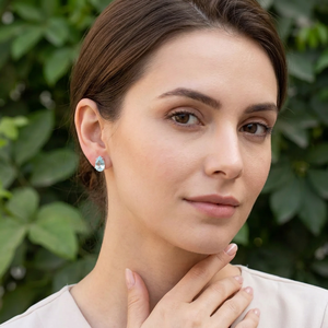 Natural Aquamarine Water Drop <b>Stud</b> <b>Earrings</b> 925 Sterling Silver Rhodium Plated Classic Party Gift Fine Jewelry - Product Image 4