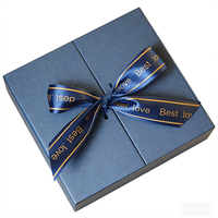 Boîte cadeau de luxe à double porte avec ruban, boîte d'emballage en carton bleu marine pailleté pour les cadeaux de mariage, les chocolats, les cosmétiques
