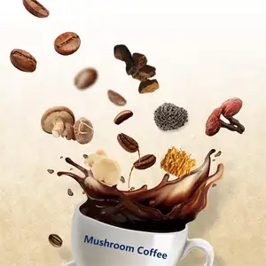 OEM Label pribadi Herbal sehat hitam instan jamur kopi bubuk organik singa jamur ekstrak kopi