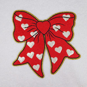 Iron on Gold Embroidery Patch Large Bow Chenille Patches Sequence Chenille Patches <b>Valentines</b> for Clothing - Product Image 2
