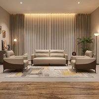 Modernes Minimalistisches Echtleder-Sofa-Set Luxuriöse Dreisitzer-Couch und Sessel für Zeitgenössische Büroräume