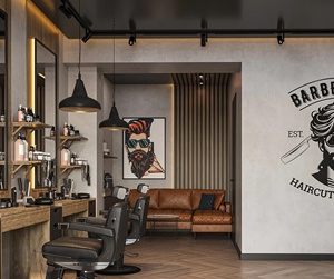 Bespoke Minimalist Barbershop Interior Design Service Modern Hairdressing Studio Fitting LED Illuminated Station - Product Image 5