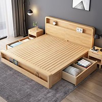 Lit en bois massif de style nordique, lit double de 1,8 m, lit de 1,5 m, utilisation domestique, lit moderne minimaliste avec rangement haut