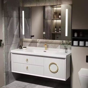Mueble de Baño Moderno de Lujo Blanco con Luz LED, Espejo Inteligente con Diseño de Panal, Construcción de Madera Maciza y Melamina, Acabado Lacado - Product Image 3