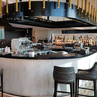 Comptoir de bar à café personnalisé, moderne et luxueux, de forme ovale, pour restaurant, salon, hôtel, club, en pierre solide, en acier inoxydable