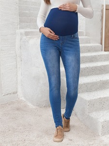European and American pregnant women's <b>jeans</b>, abdominal support pants, mid <b>waist</b> <b>elastic</b>, casual and slim leg pants - Product Image 3