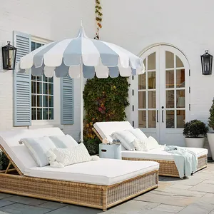 Hoge Kwaliteit Roze Pagode Stijl Strand Parasols Glasvezel Frame Vintage Patio Paraplu Met Aangepaste Vorm Rand