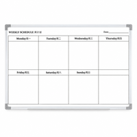 Tableau blanc magnétique de planification hebdomadaire avec cadre en aluminium, grille d'horaire bilingue et plateau pour marqueurs