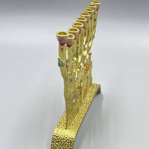 منارة أرضية كبيرة للسيناغوج مصنوعة من النحاس المصقول، هدية دينية بتصميم نجمة داود، منارة من البيوتر لعيد الحانوكا - Product Image 4