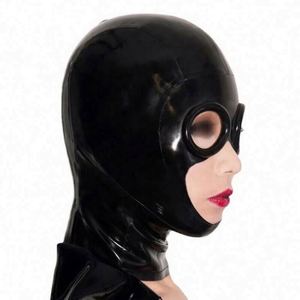 Capuche en latex naturel Couvre-chef sexy en latex pour <span class=keywords><strong>chambre</strong></span> à bout fermé avec fermeture à glissière Capuchon Bouche ouverte et yeux blancs - Product Image 1