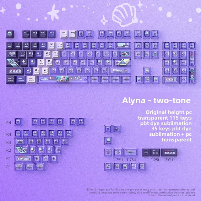Spot Wholesale Cross-border Alina Keycap Mechanical Keyboard Small Full Set 153 Keys PBT Sublimation PC Two-color Original