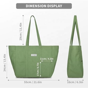 Large Capacity Custom Logo Canvas <strong>Tote</strong> <strong>Bag</strong> Foldable Handbag with Laptop Sve for <strong>Teachers</strong> and Students with Button and Pocket - Product Image 4