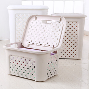 Plastic Rattan Laundry <b>Basket</b> Rectangle White Stackable Clothing Organizer <b>Storage</b> <b>Basket</b> for Clothes and <b>Toys</b> - Product Image 2