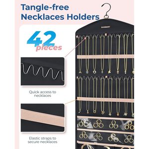 Organisateur de bijoux suspendu double face avec crochets pour colliers, boucles d'oreilles, bagues, rangement mural - Product Image 3
