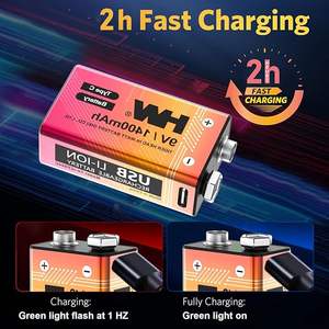 ราคาขายส่ง แบตเตอรี่ลิเธียมไอออน 9V 1400mAh แพ็ค 4 ก้อน พร้อมสายชาร์จ USB Type-C โดยตรง - Product Image 4