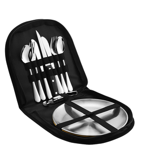 卸売12ピースステンレス製キャンプ用カトラリーセット（2人用、ジッパーポーチ付きプレート、ポータブルピクニック食器） - Product Image 2