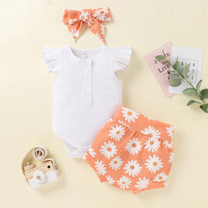 Conjuntos de 3 Piezas de Ropa para Bebé, Body Blanco Liso, Diseño de Traje Baba, para Niños Pequeños - Product Image 1