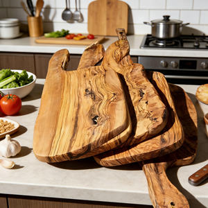 Planche à découper en bois d'olivier avec poignée, planches à découper en bois pour la cuisine, planche à découper en bois d'olivier de type bloc de boucher - Product Image 3
