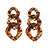 Boucles d'oreilles pendantes en résine acrylique avec chaîne à maillons couleur écaille de tortue, style exagéré et tendance, imprimé léopard pour femmes
