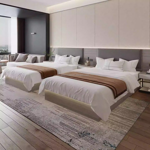 Hotel Room Furniture Custom Wooden Base Single <b>Twin</b> Platform <b>Bed</b> <b>Frame</b> With Headboard Nightstands For 3 Star Hotel Bedroom Sets - Product Image 5