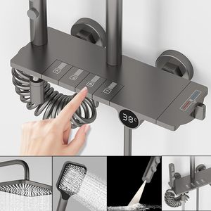 Ensemble de douche contemporain à double poignée, finition brossée, 4 fonctions, jet doux, noir mat, système de robinetterie de <span class=keywords><strong>spa</strong></span> effet pluie - Product Image 4