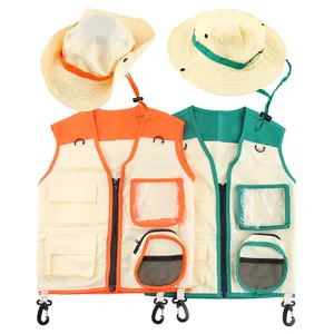 고품질 저렴한 야외 키트 어린이 모험 사파리 의상 어린이 조끼와 모자 세트