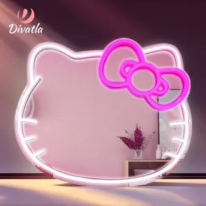 Groothandel Smart Cute Kitty Spiegel Met Led Licht Muur Decoratieve Opknoping Spiegel Custom Neon Spiegel