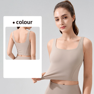Women Square Neck Workout Tank Top Built in Bra Cropped Yoga Top - Product Image 3