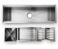 Évier de travail multifonctionnel en acier inoxydable SUS304 fait main avec égouttoir et panier de drainage pour cuisine et bar, vente en gros, OEM ODM
