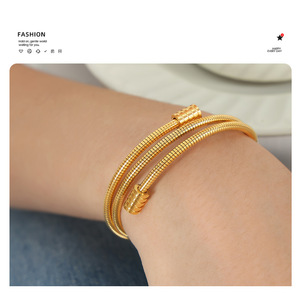 Modern Minimalist 18K Gold Plated Stainless Steel Triple Wrap Snake Chain <b>Bangle</b> <b>Bracelets</b> for Women | Hypoallergenic & No Fade - Product Image 6
