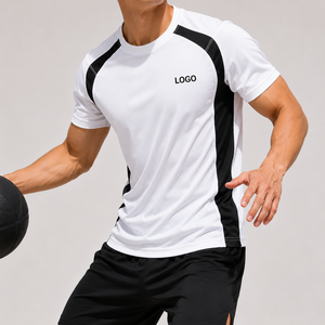 Camiseta Deportiva Blanca de Manga Corta para Hombre, Cuello Redondo, Corte Ajustado, Secado Rápido, Tejido de Poliéster, Logotipo Frontal - Product Image 1