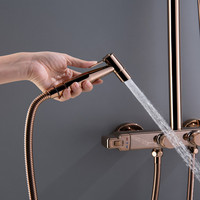Ensemble de douche mural moderne en laiton brossé avec pommeau de douche pluie thermostatique en céramique, double poignée, robinet de massage pour usage hôtelier