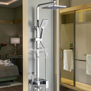 Ensemble de douche en laiton chromé poli <span class=keywords><strong>avec</strong></span> affichage numérique, robinets thermostatiques multifonctionnels, système de douche à effet pluie constant pour hôtels - Product Image 5
