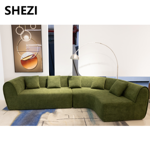 Divano Sezionale Angolare Moderno Shezi in Tessuto <span class=keywords><strong>Verde</strong></span> Imbottito in Schiuma, Resistente, per Appartamenti e Salotti di Hotel - Product Image 2