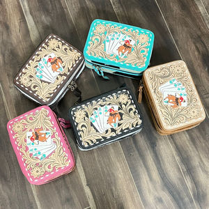 2026 New Factory Genuine Hair On Cowhide <b>Leather</b> Travel Jewelry Case New Card Design <b>Tooled</b> <b>Leather</b> Jewelry Box for Women's Use - Product Image 4
