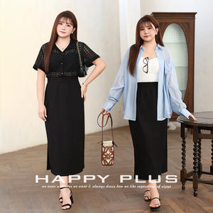 Falda Midi de Cintura Alta Happy Plus, Color Negro Sólido, Poliéster Chifón, Talla Grande para Mujer, N8967 - Product Image 3