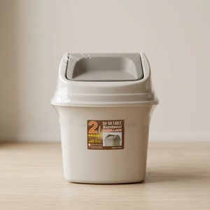 Cubo de Basura Rectangular Simple de Plástico Blanco con Tapa Abatible, Cubo de Almacenamiento para Baño Interior con Cubierta - Product Image 2