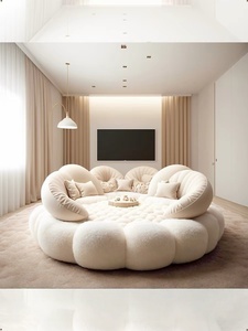 Sofá Cama Redondo Grande y Cómodo de 2.4m, Estilo Crema, para Alojamiento en Casa (Homestay) - Product Image 4