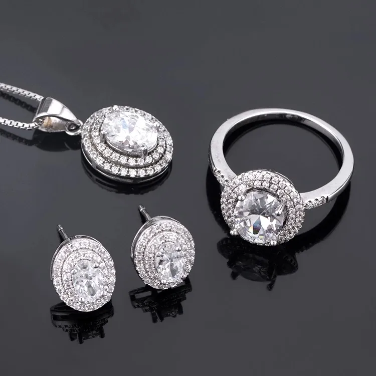 2019 China Wholesale 925 Silver Zirconia Jewellery Ladies Jewelry Set
