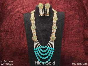 Ensemble de collier long Mala ethnique en perles, finition or brillant, design fantaisie, bijoux anciens, magnifique collier de soirée pour femmes - Product Image 5