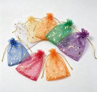 Mini sacs en Organza à cordon, 100 pièces, motif étoile de lune, couleurs mélangées, cadeaux de mariage de noël, pochettes à bijoux