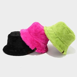 Hot Selling Women Lady Winter Fuzzy Furry Bucket <b>Hat</b> with Custom Logo Vegan Suede Leather Label - Product Image 2